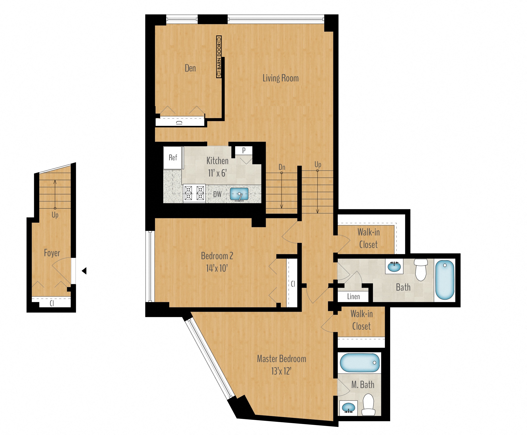 Floor plan for 2 beds, 2 baths, 1192 sqft